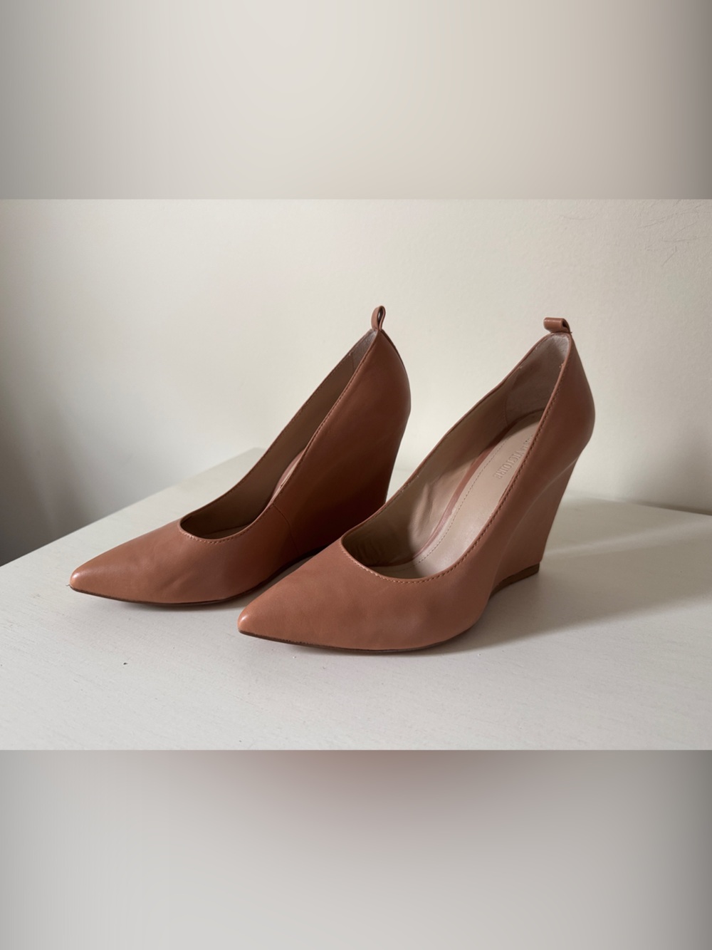 Pour La Victoire Tan Wedge Pointed-Toe Pumps